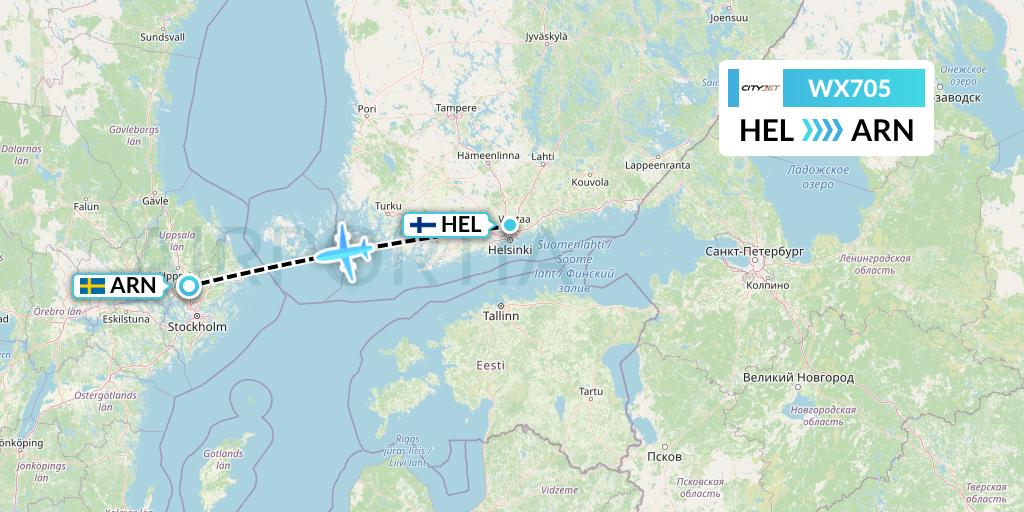 WX705 Cityjet Flight Map: Helsinki to Stockholm