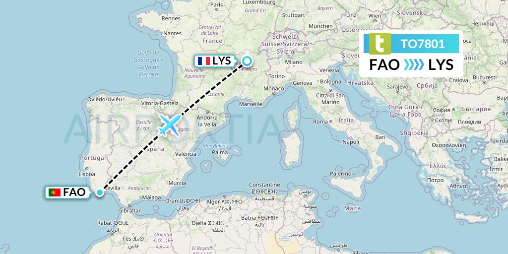 TO7801 Transavia France Flight Map: Faro to Lyon