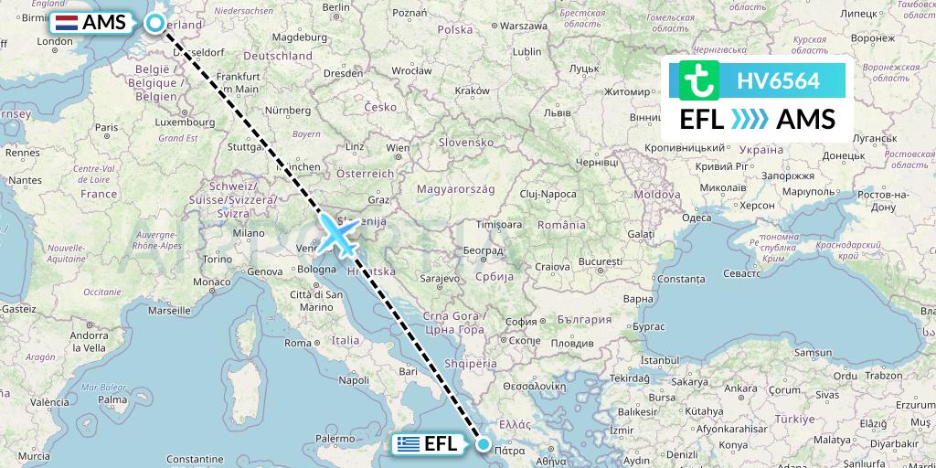 HV6564 Transavia Flight Map: Kefalonia to Amsterdam