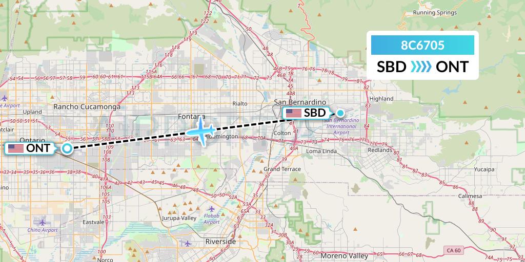 8C6705 Air Transport International Flight Map: San Bernardino to Ontario