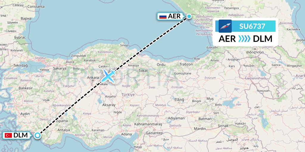 SU6737 Aeroflot Flight Map: Sochi to Dalaman
