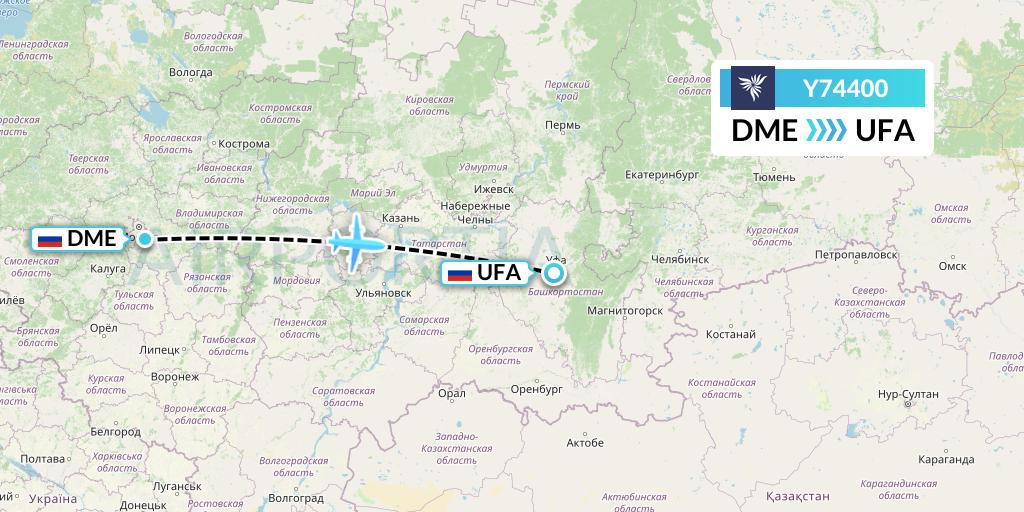 Y74400 NordStar Flight Map: Moscow to Ufa