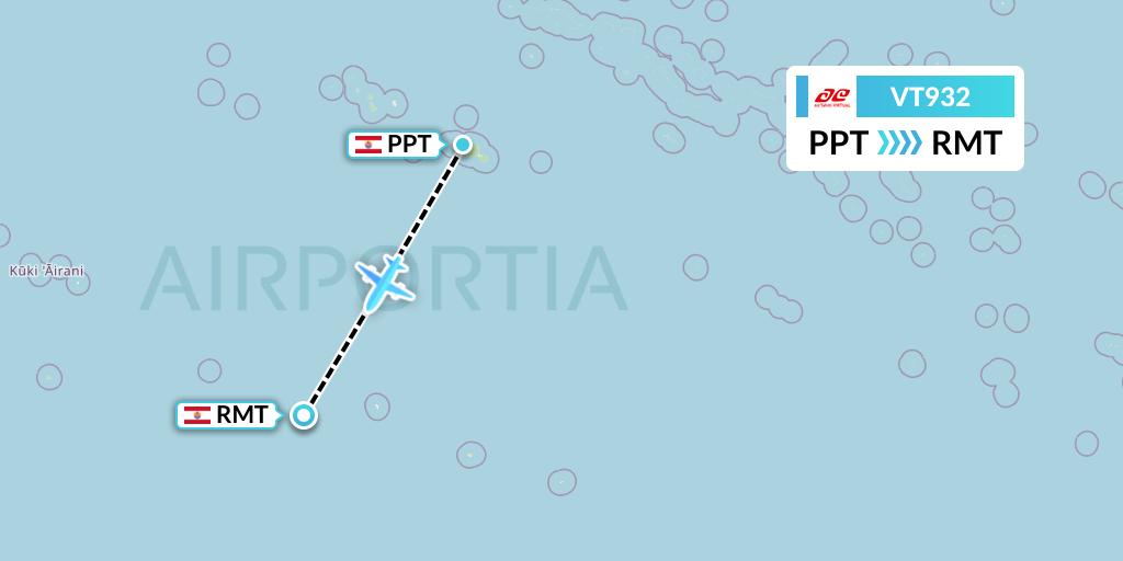 VT932 Air Tahiti Flight Map: Papeete to Rimatara
