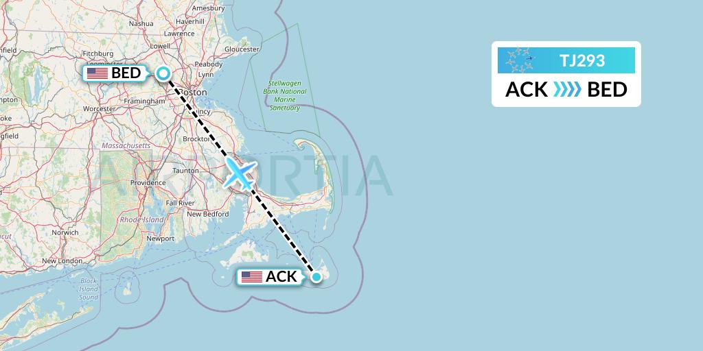 TJ293 Tradewind Aviation Flight Map: Nantucket to Bedford