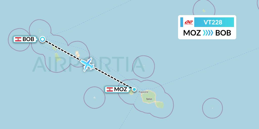 VT228 Air Tahiti Flight Map: Moorea to Bora Bora