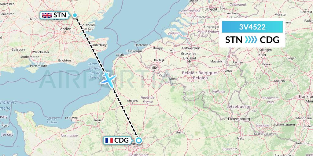 3V4522 ASL Airlines Belgium Flight Map: London to Paris
