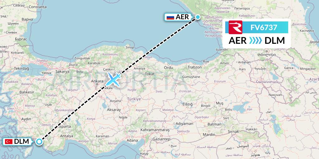 FV6737 Rossiya Flight Map: Sochi to Dalaman