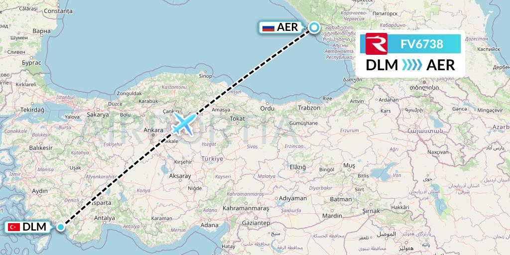 FV6738 Rossiya Flight Map: Dalaman to Sochi