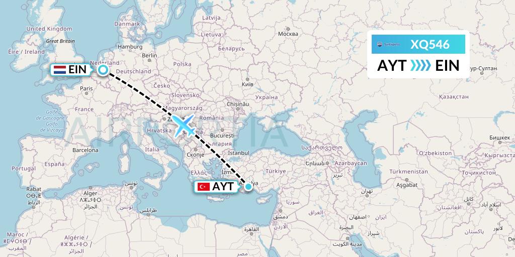 XQ546 SunExpress Flight Map: Antalya to Eindhoven