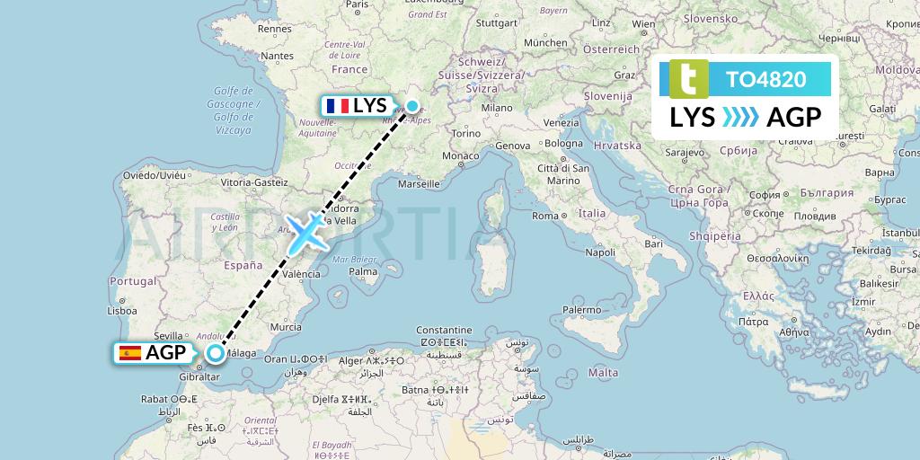 TO4820 Transavia France Flight Map: Lyon to Malaga