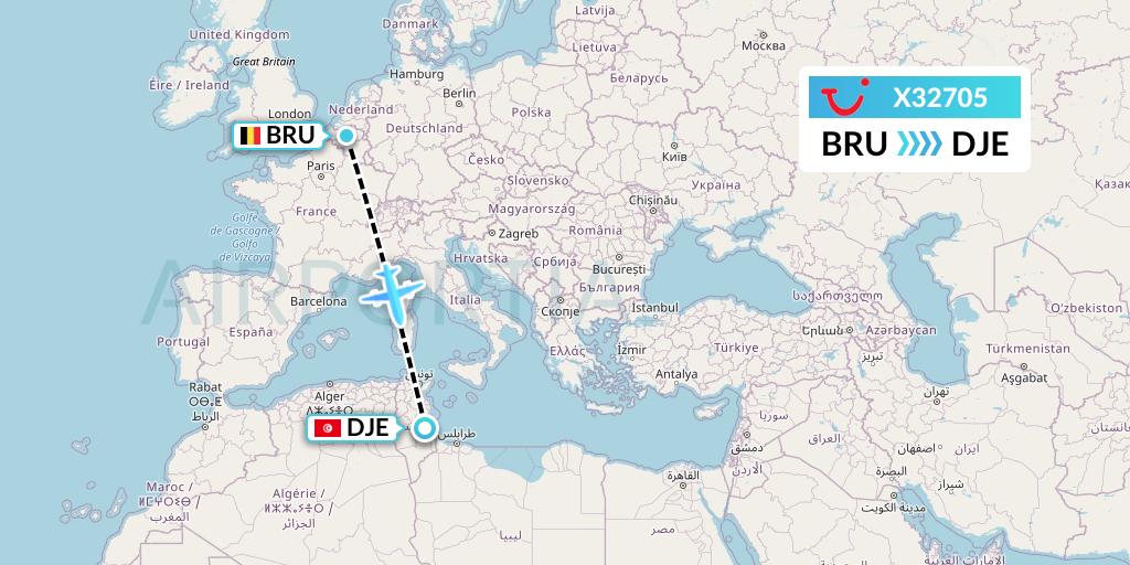 X32705 TUI fly Germany Flight Map: Brussels to Djerba