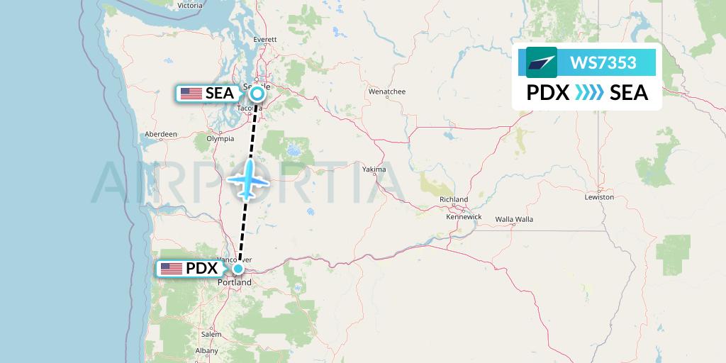 WS7353 WestJet Flight Map: Portland to Seattle