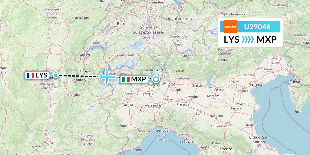 U29046 EasyJet Flight Map: Lyon to Milan