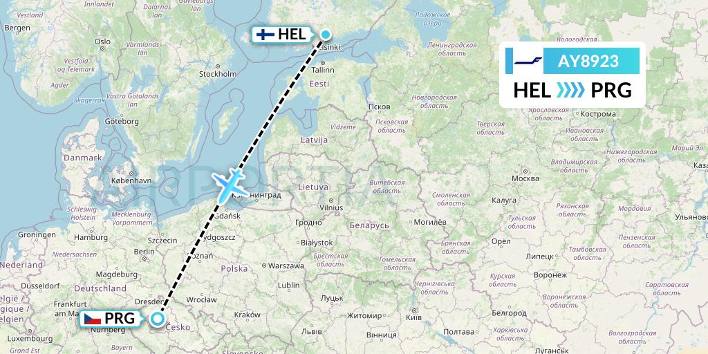 AY8923 Finnair Flight Map: Helsinki to Prague