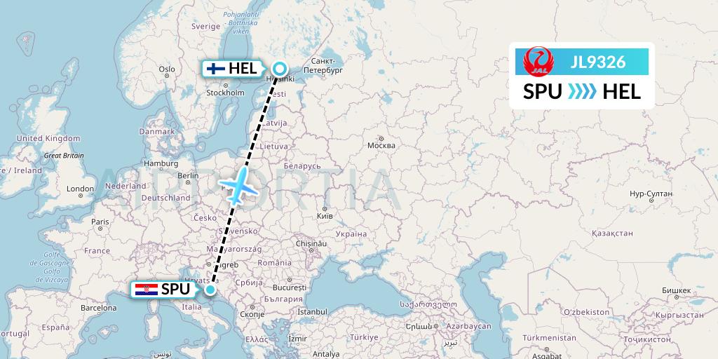 JL9326 Japan Airlines Flight Map: Split to Helsinki