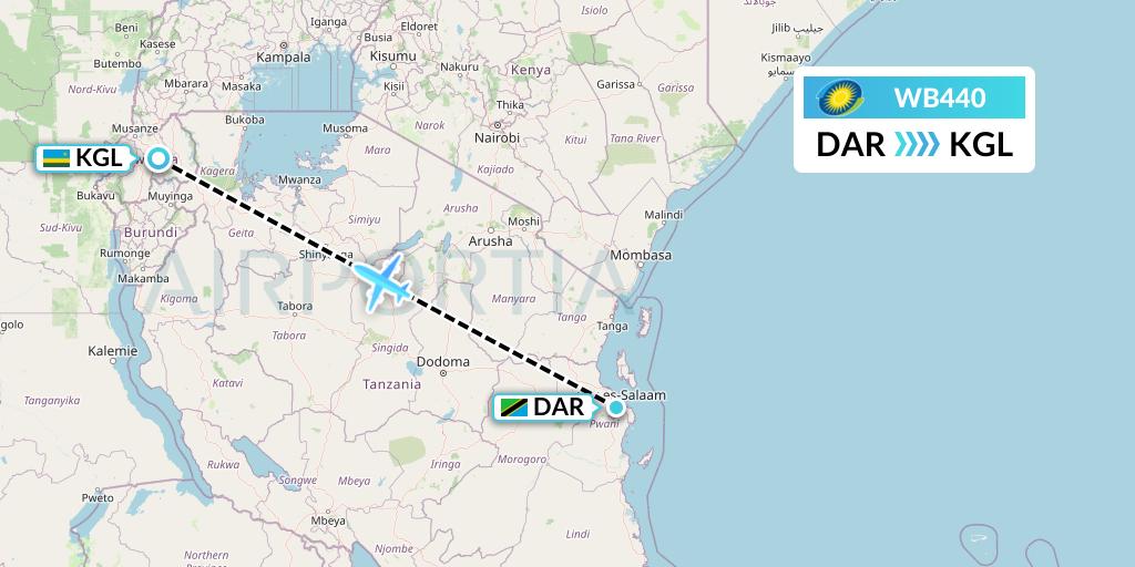 WB440 RwandAir Flight Map: Dar-es-Salaam to Kigali