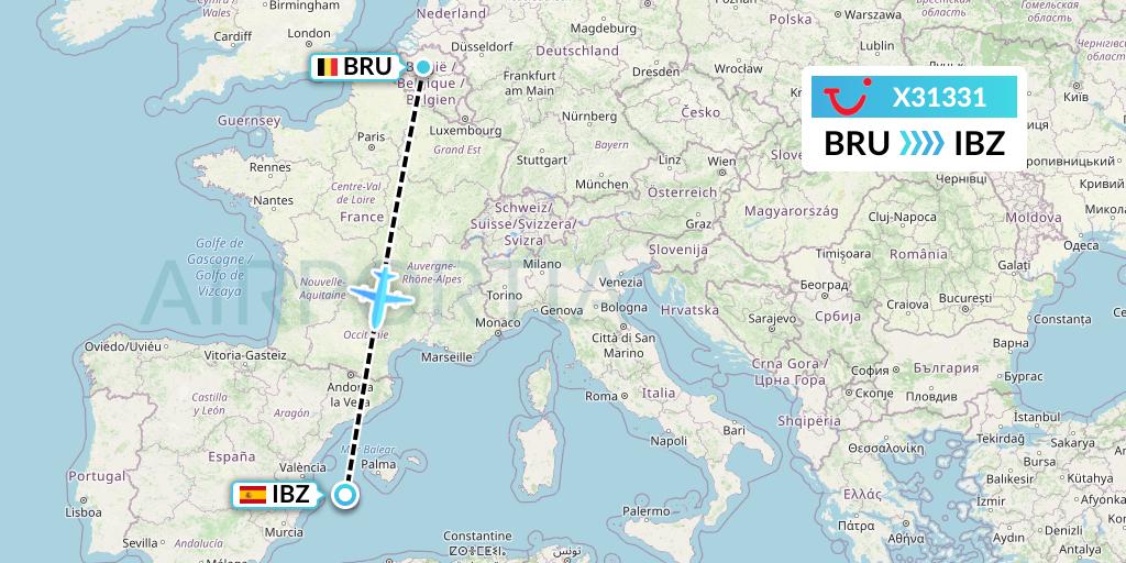 X31331 TUI fly Germany Flight Map: Brussels to Ibiza