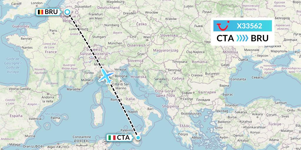 X33562 TUI fly Germany Flight Map: Catania to Brussels