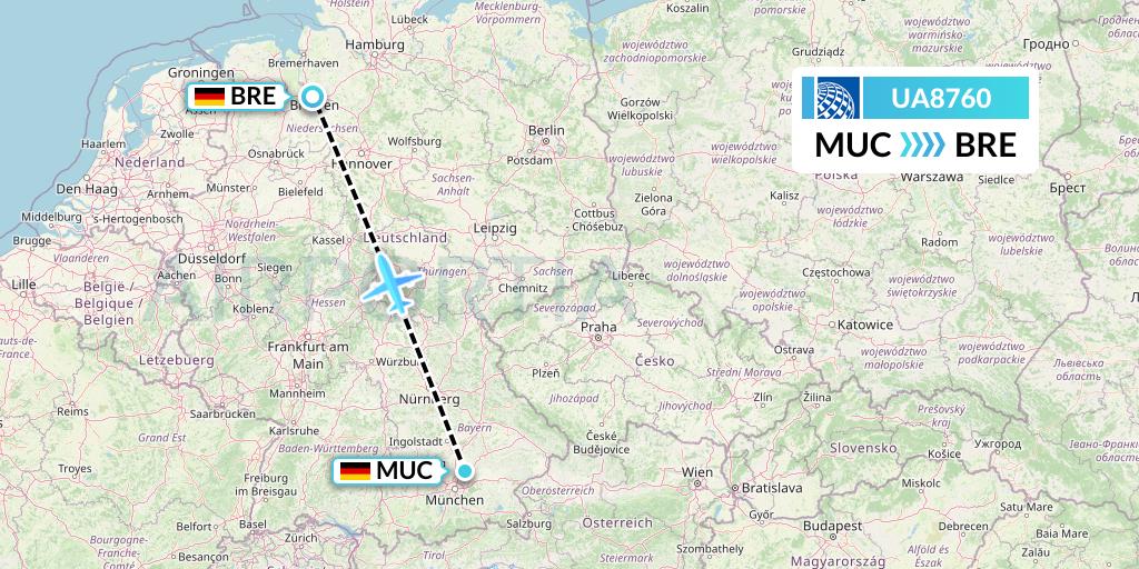 UA8760 United Airlines Flight Map: Munich to Bremen