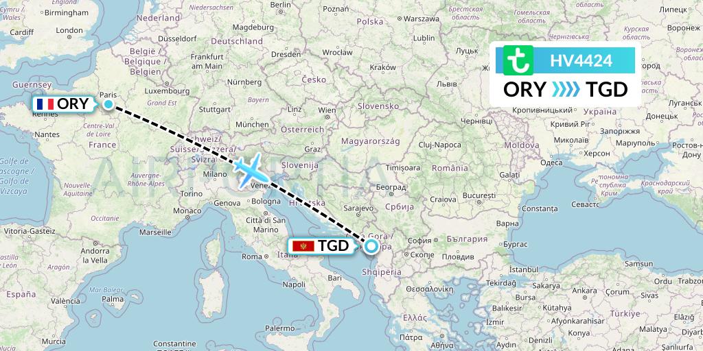 HV4424 Transavia Flight Map: Paris to Podgorica