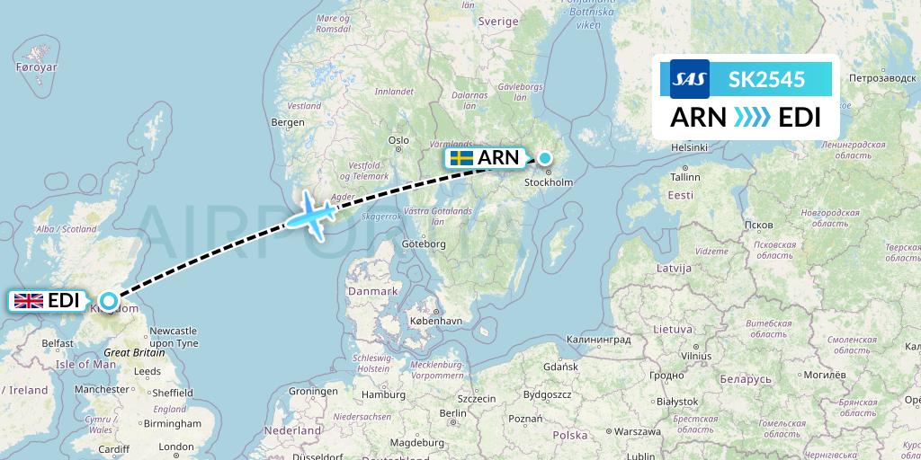 SK2545 SAS Flight Map: Stockholm to Edinburgh