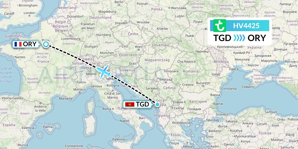 HV4425 Transavia Flight Map: Podgorica to Paris
