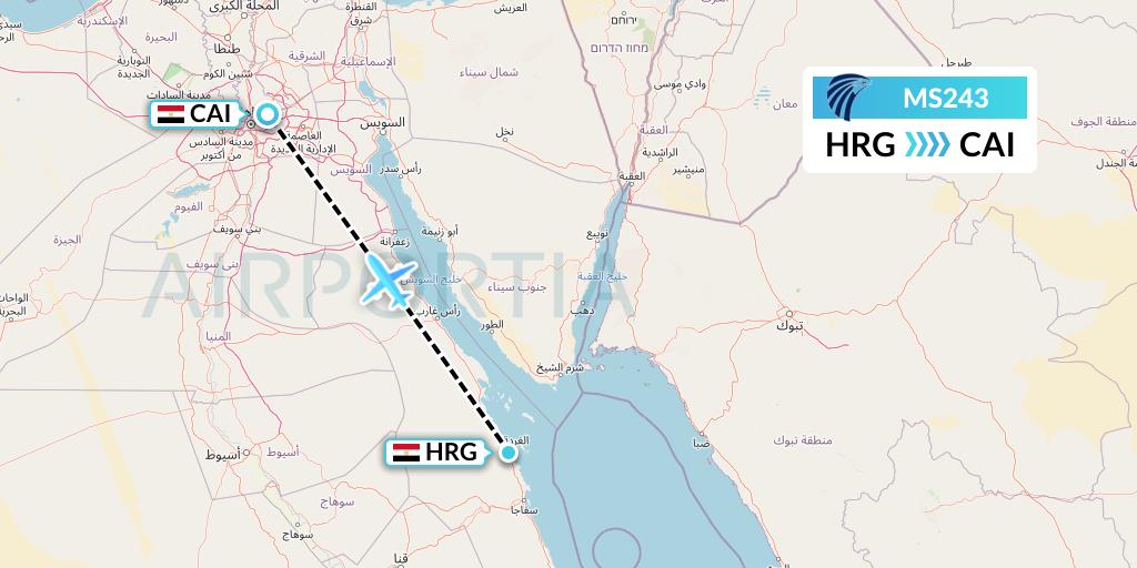 MS243 EgyptAir Flight Map: Hurghada to Cairo
