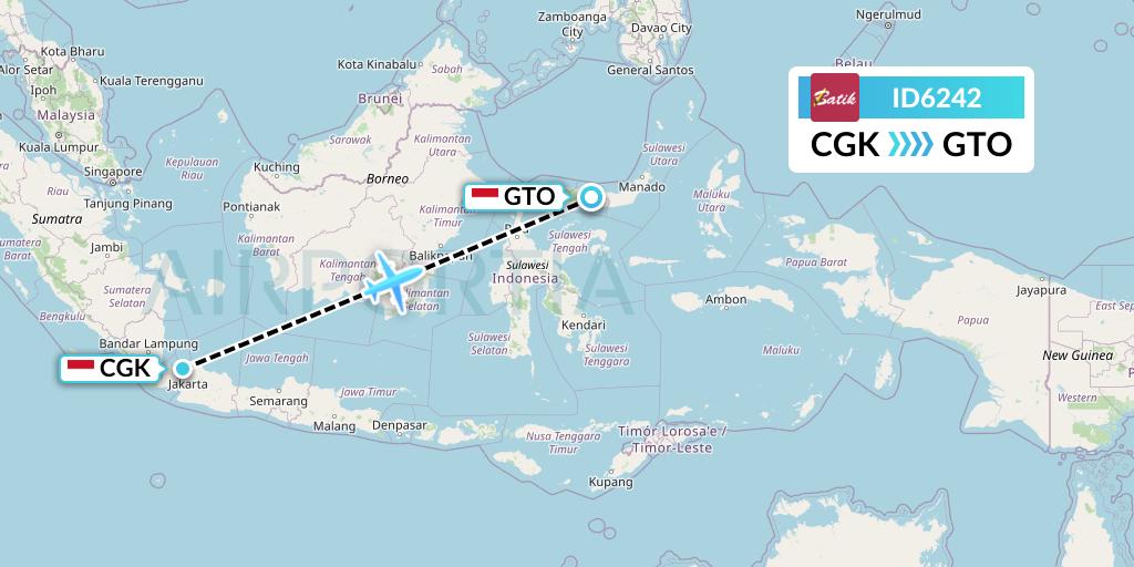 ID6242 Batik Air Flight Map: Jakarta to Gorontalo