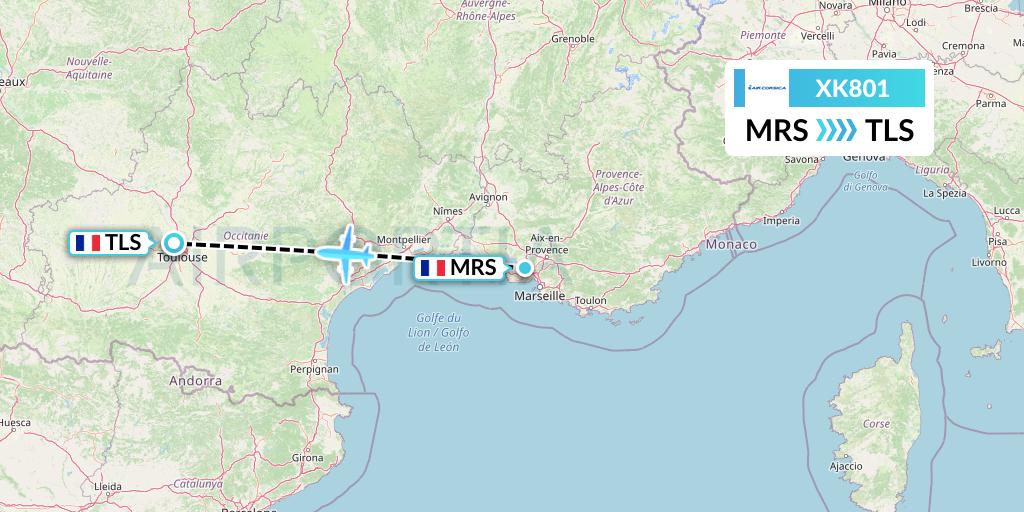 XK801 Air Corsica Flight Map: Marseille to Toulouse