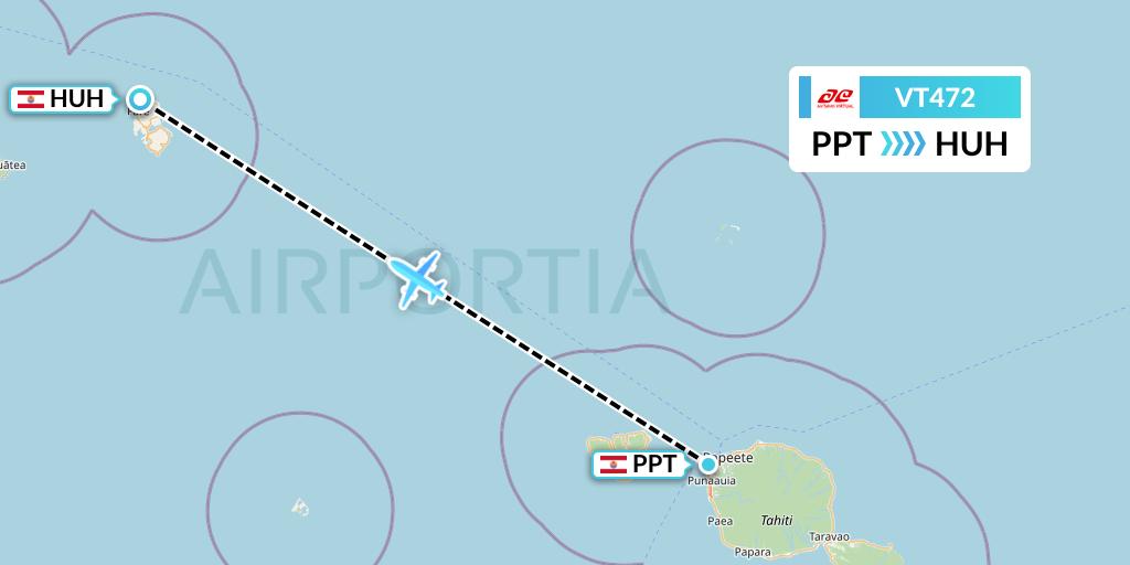 VT472 Air Tahiti Flight Map: Papeete to Huahine