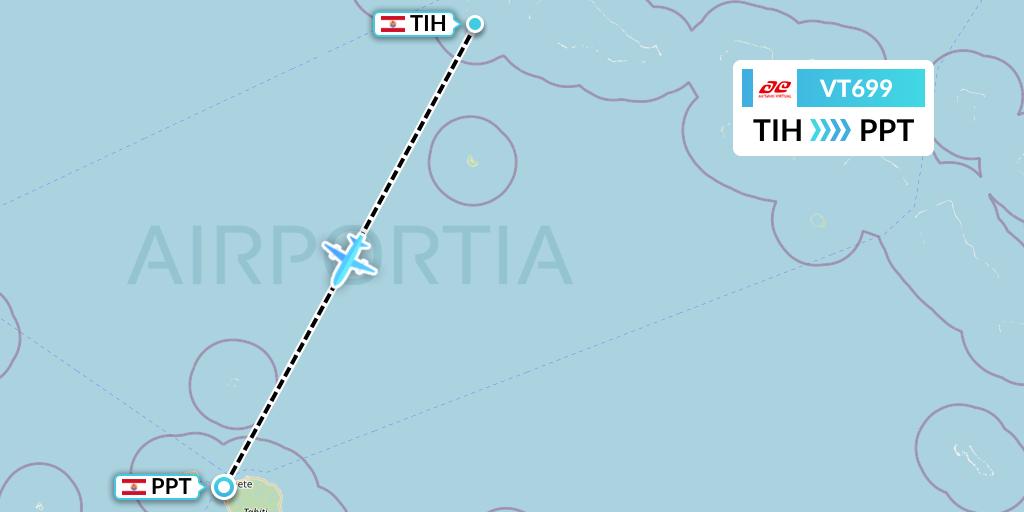 VT699 Air Tahiti Flight Map: Tikehau to Papeete