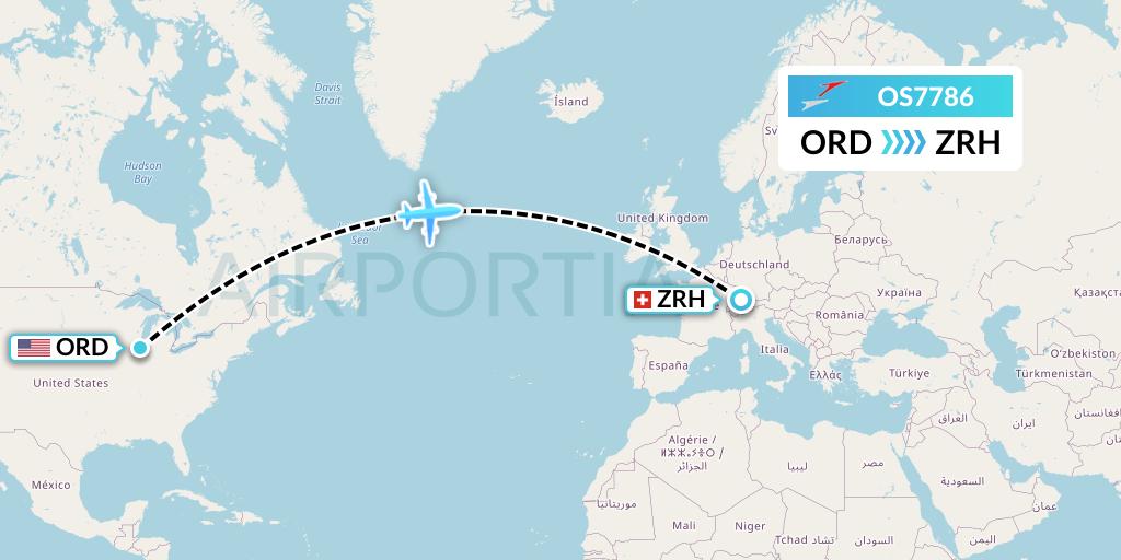 OS7786 Austrian Airlines Flight Map: Chicago to Zurich