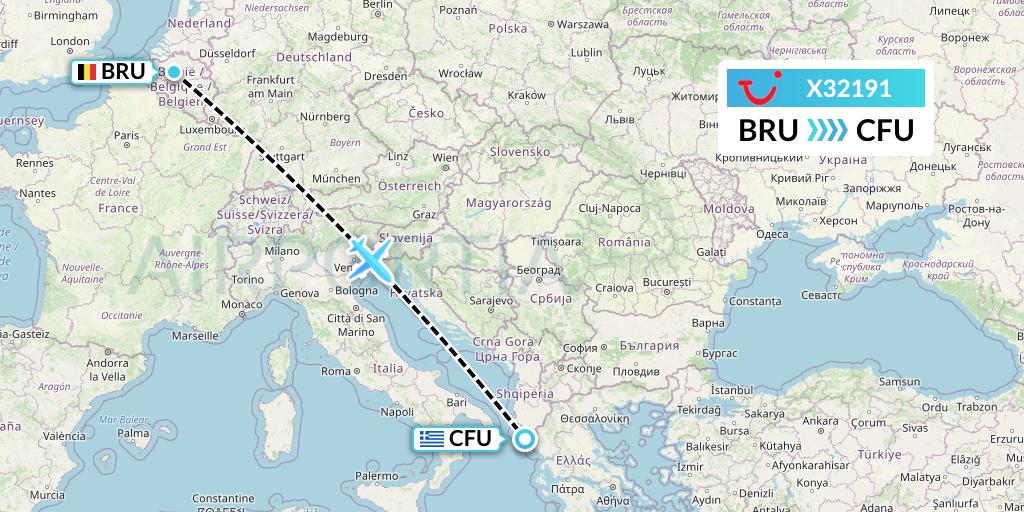 X32191 TUI fly Germany Flight Map: Brussels to Corfu