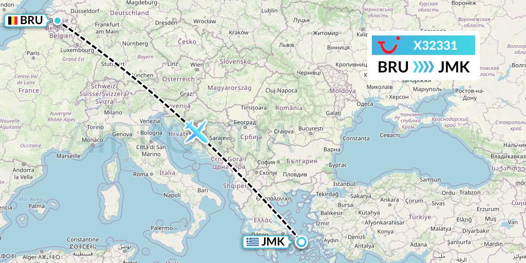 X32331 TUI fly Germany Flight Map: Brussels to Mykonos