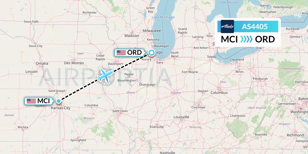 AS4405 Alaska Airlines Flight Map: Kansas City to Chicago