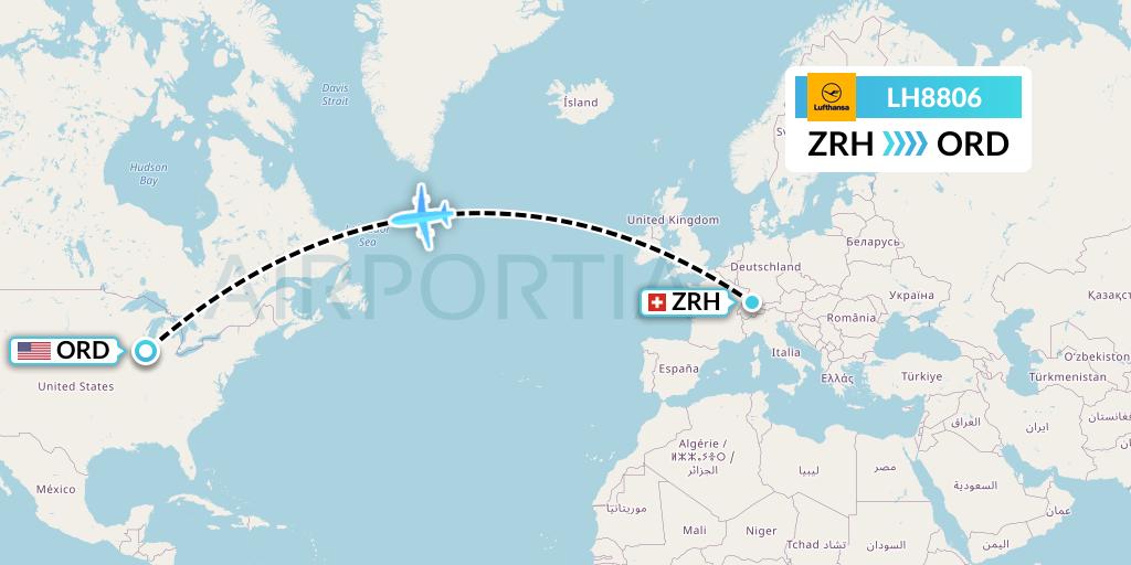 LH8806 Lufthansa Flight Map: Zurich to Chicago
