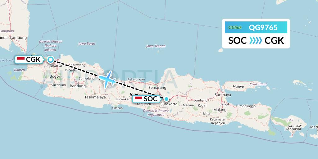 QG9765 Citilink Flight Map: Surakarta to Jakarta