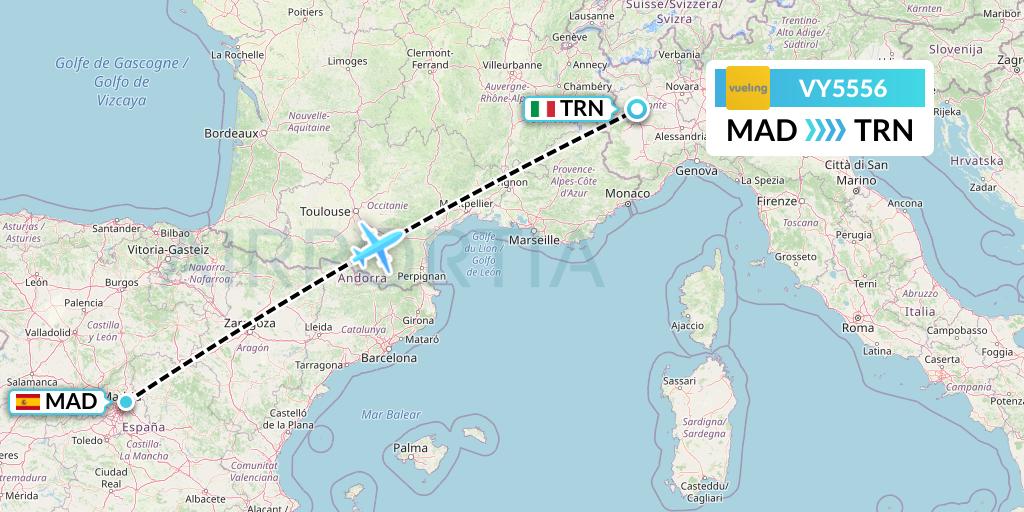 VY5556 Vueling Flight Map: Madrid to Turin