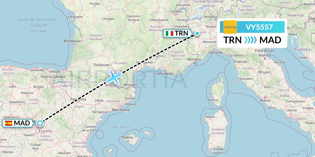 VY5557 Vueling Flight Map: Turin to Madrid