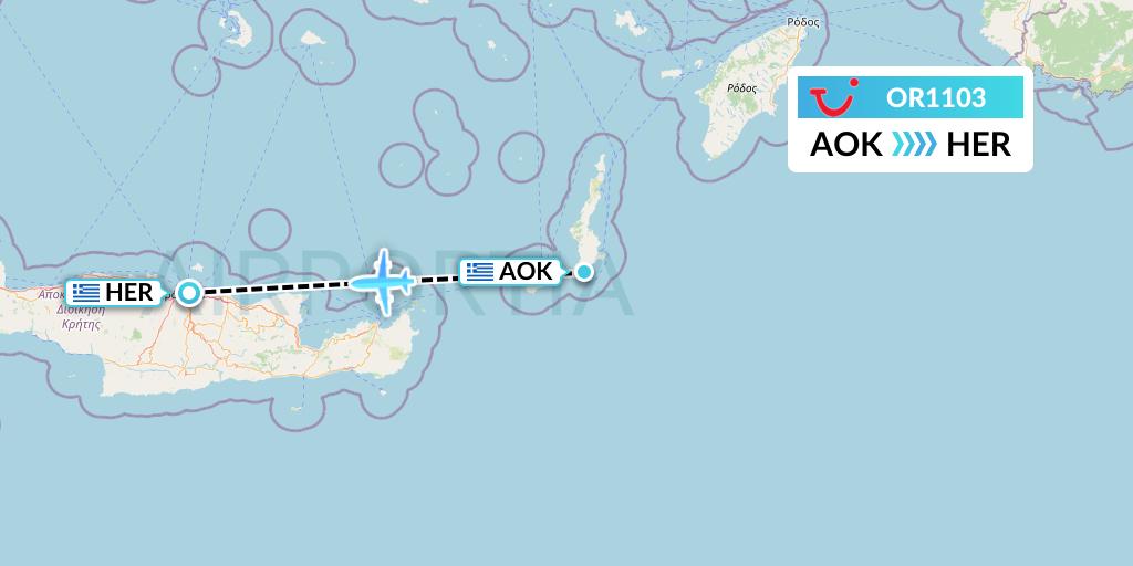 OR1103 TUI fly Netherlands Flight Map: Karpathos to Heraklion