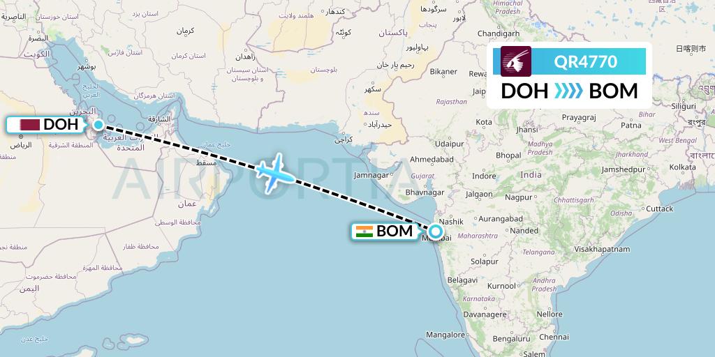 QR4770 Flight Status Qatar Airways Doha to Mumbai (QTR4770)