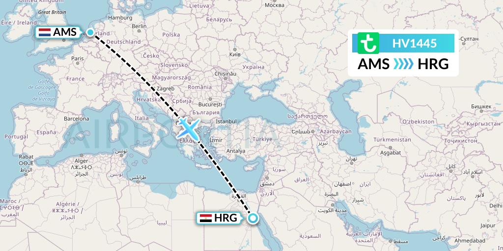 HV1445 Transavia Flight Map: Amsterdam to Hurghada