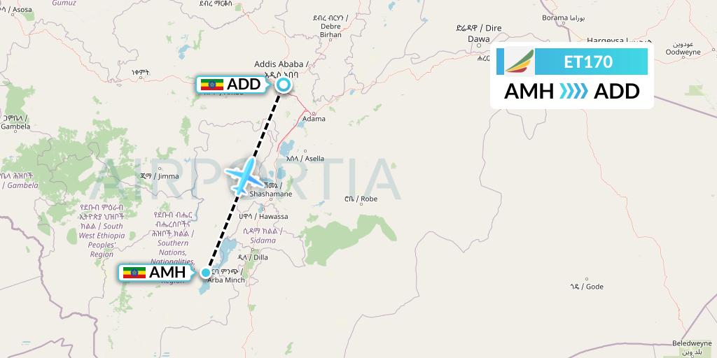 ET170 Ethiopian Airlines Flight Map: Ethiopia to Addis Ababa