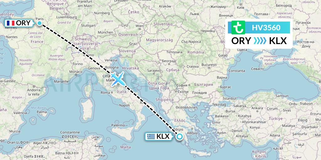 HV3560 Transavia Flight Map: Paris to Kalamata