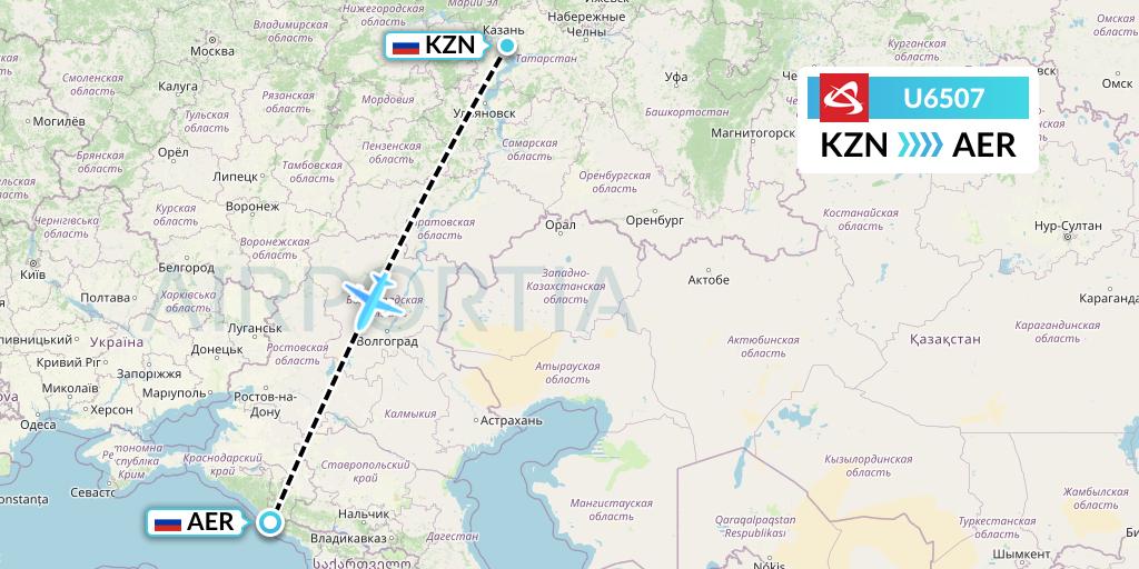 U6507 Ural Airlines Flight Map: Kazan to Sochi