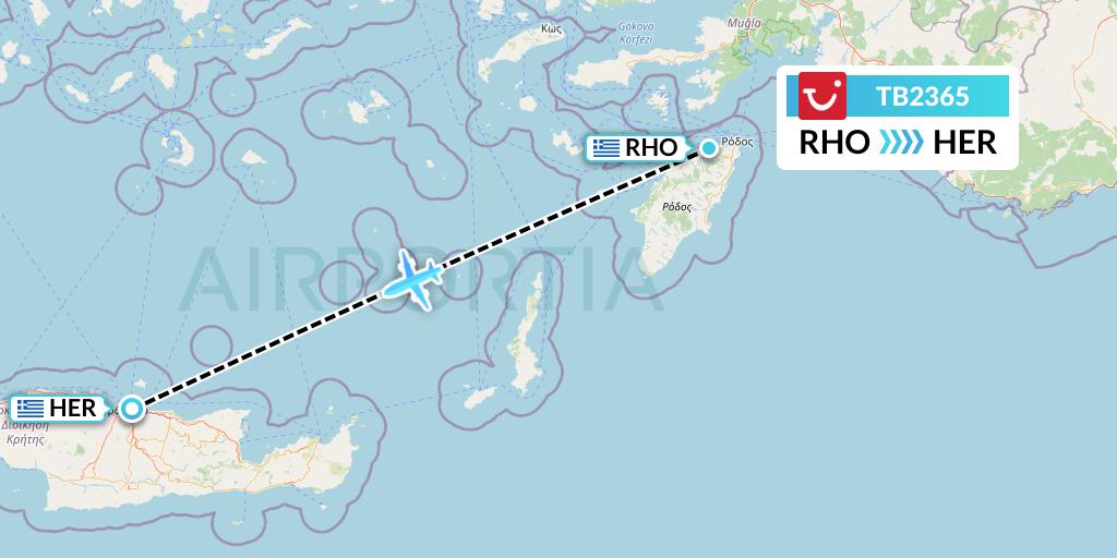 TB2365 TUI fly Belgium Flight Map: Rhodes to Heraklion