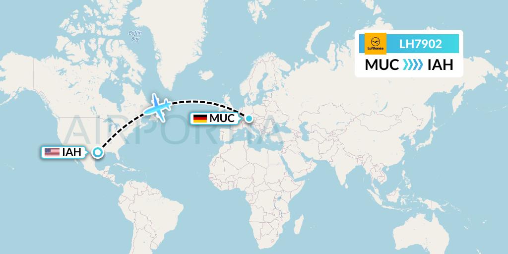 LH7902 Lufthansa Flight Map: Munich to Houston