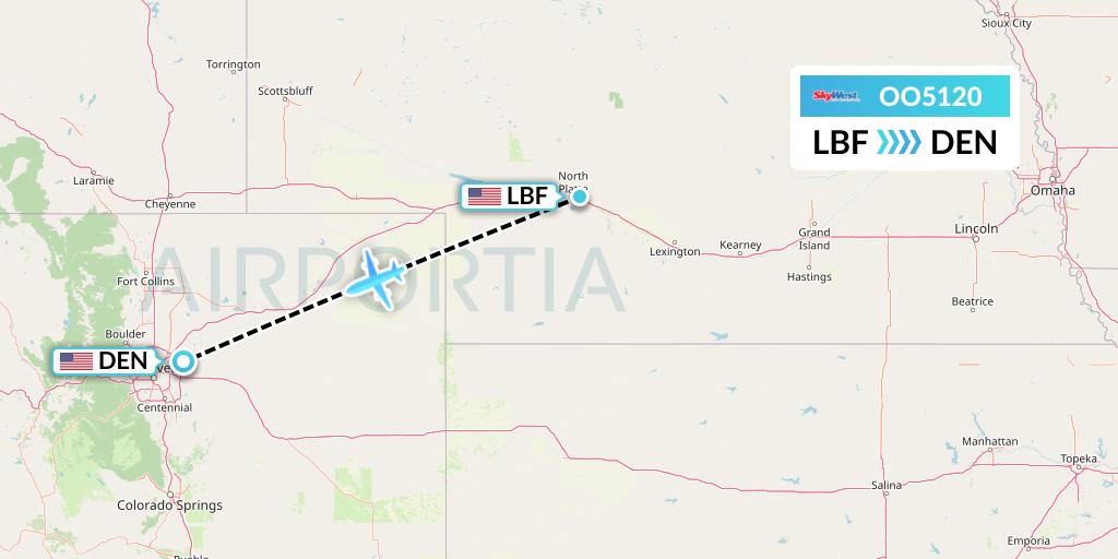 OO5120 SkyWest Airlines Flight Map: North Platte to Denver