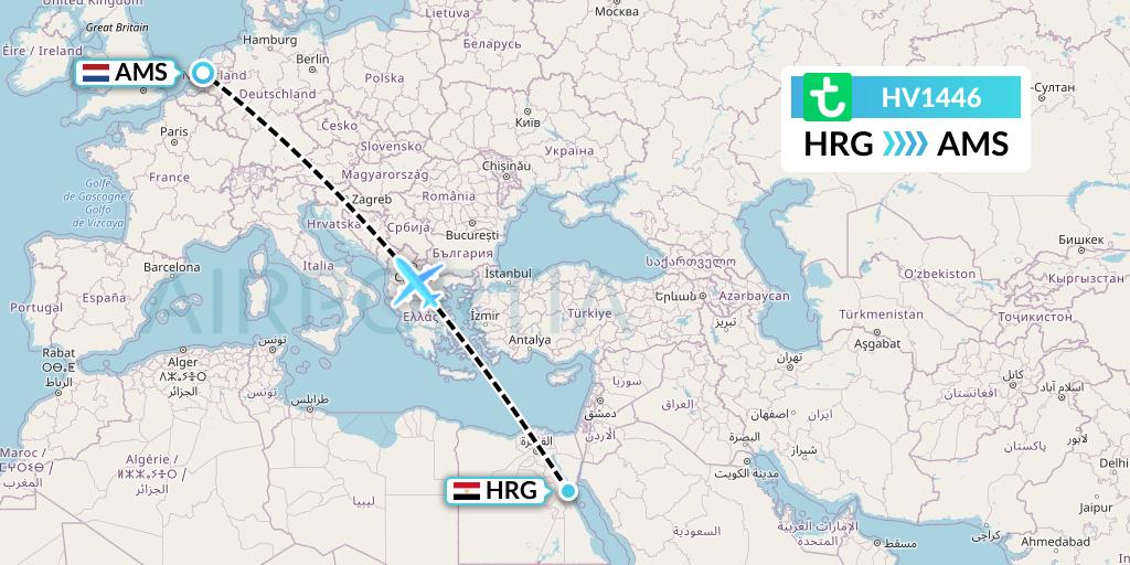 HV1446 Transavia Flight Map: Hurghada to Amsterdam