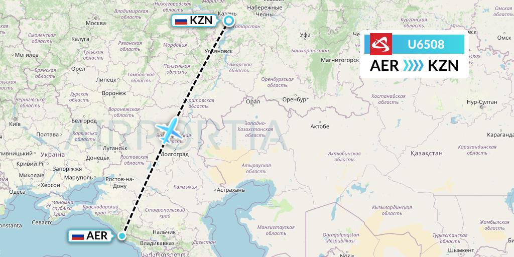 U6508 Ural Airlines Flight Map: Sochi to Kazan